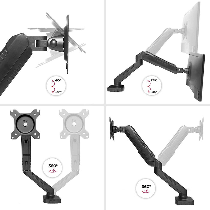 Zoomgoods DMDC5X1 Gas Desk Mount Arm Monitor Stand Bracket Powered Full Motion Single LCD LED with Tilt and Swivel (Tilt +90°/-45°|Swivel 180°|Rotate 360°)…