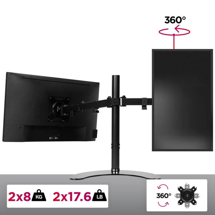 Zoomgoods Dual Monitor Stand DM15D2, Double Monitor Arm Desk Mount for Two 13-27” PC Screens, Height Adjustable Monitor Mounts with VESA 75 100, Monitor Riser for Home Office Work Desk