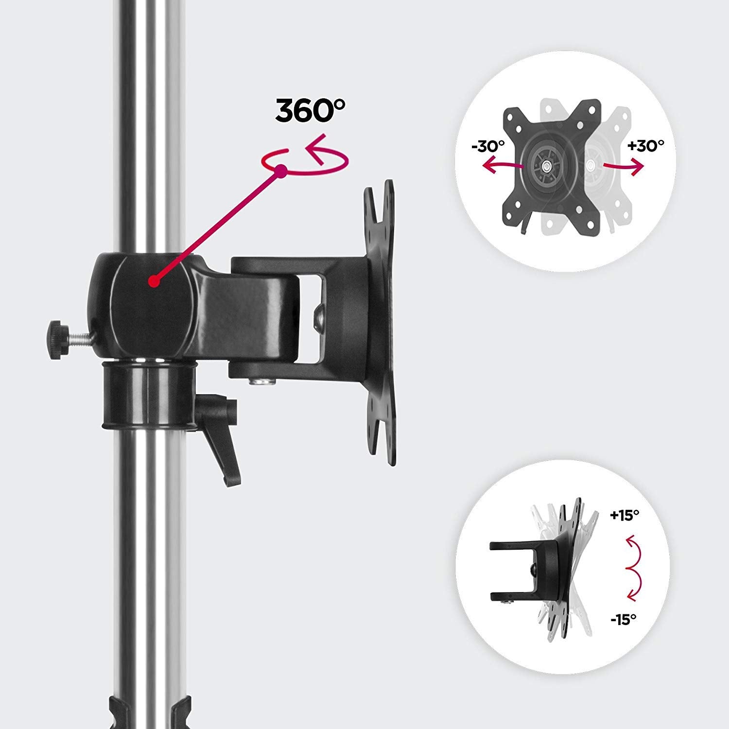 Zoomgoods Computer Monitor Arms Stand DM751 Single Freestanding PC Arm Desk Mount Adjustable Stands for VESA 75/100 One 15-24 Inch LED LCD Screen 8kg Capacity Mounts Tilt -15/+15 Rotate 360 - Black