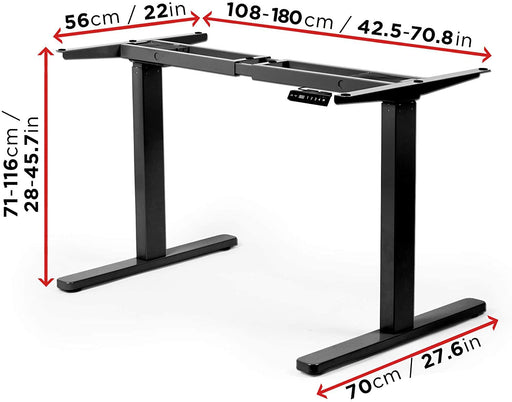 Zoomgoods Sit Stand Desk Frame TM22 BK | Electric Standing Office Table | Frame ONLY | Height Adjustable 71-116cm | Ergonomic Workstation | BLACK | Memory Function | Dual Motor / 2 Stage