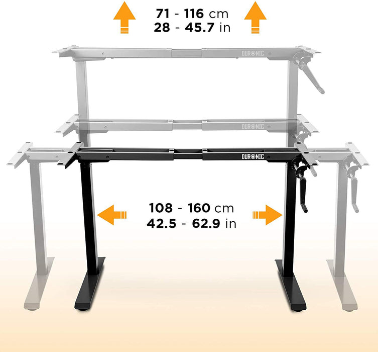 Zoomgoods Sit Stand Desk Frame TM00 BK | Manual Standing Office Table | Frame ONLY | Height Adjustable 71-116cm by Crank Handle | Ergonomic Workstation | Sturdy and Robust | Customisable | BLACK