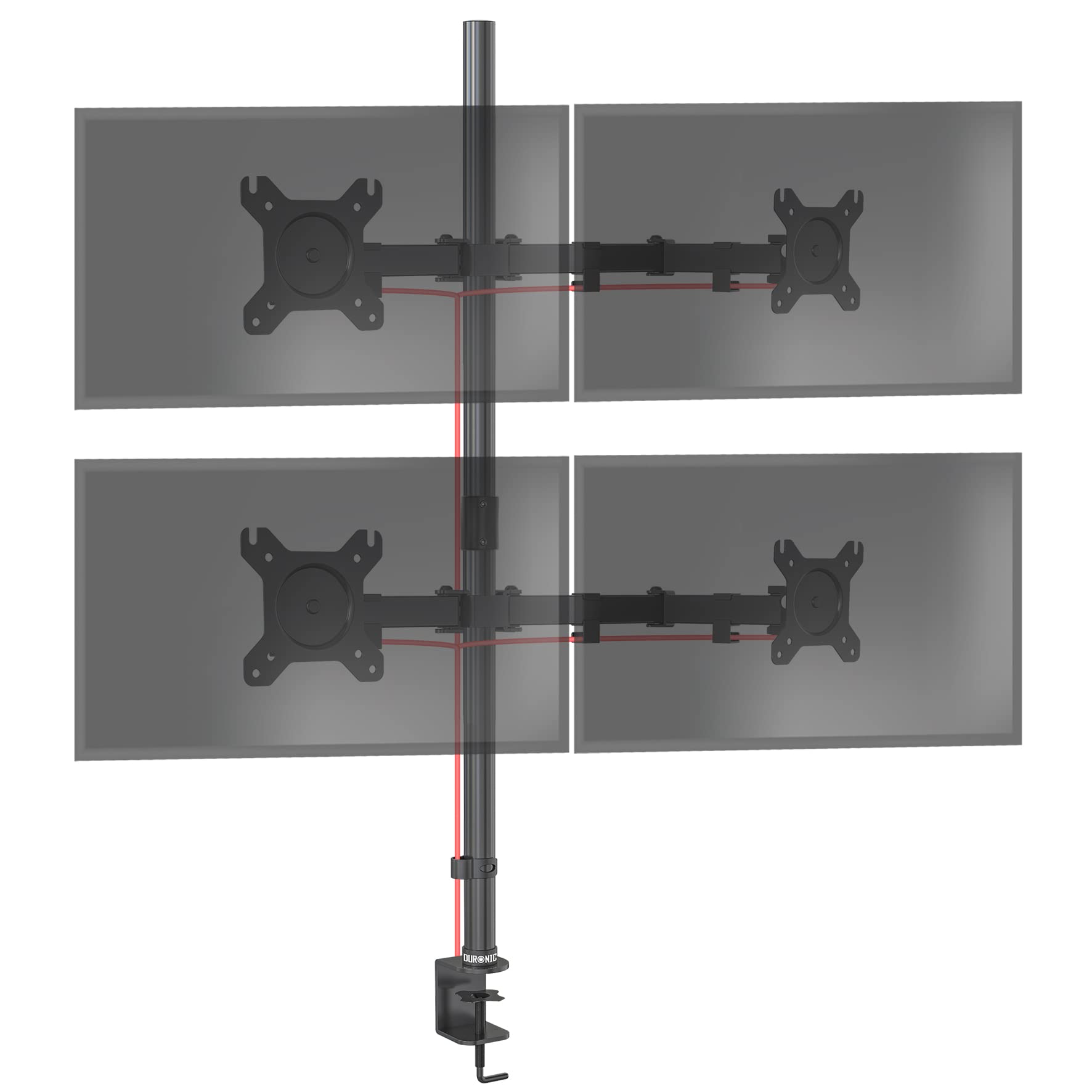 Zoomgoods Computer Monitor Arms DMT154, Four Screen Monitor Mount with 100cm Pole, Quad Display Mount for 4 PC Screens 13-27” Adjustable Monitor Mount with VESA 75 100 for Home Office Work Desk