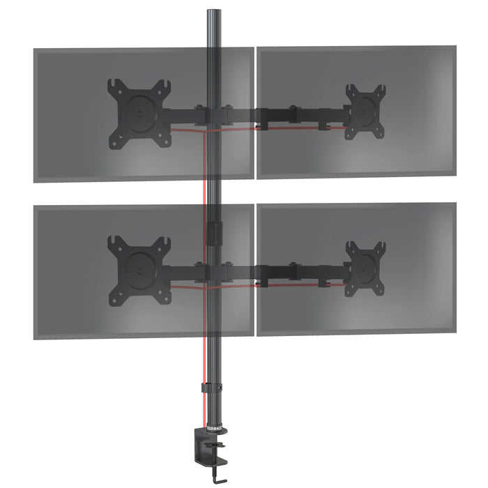 Zoomgoods Computer Monitor Arms DMT154, Four Screen Monitor Mount with 100cm Pole, Quad Display Mount for 4 PC Screens 13-27” Adjustable Monitor Mount with VESA 75 100 for Home Office Work Desk
