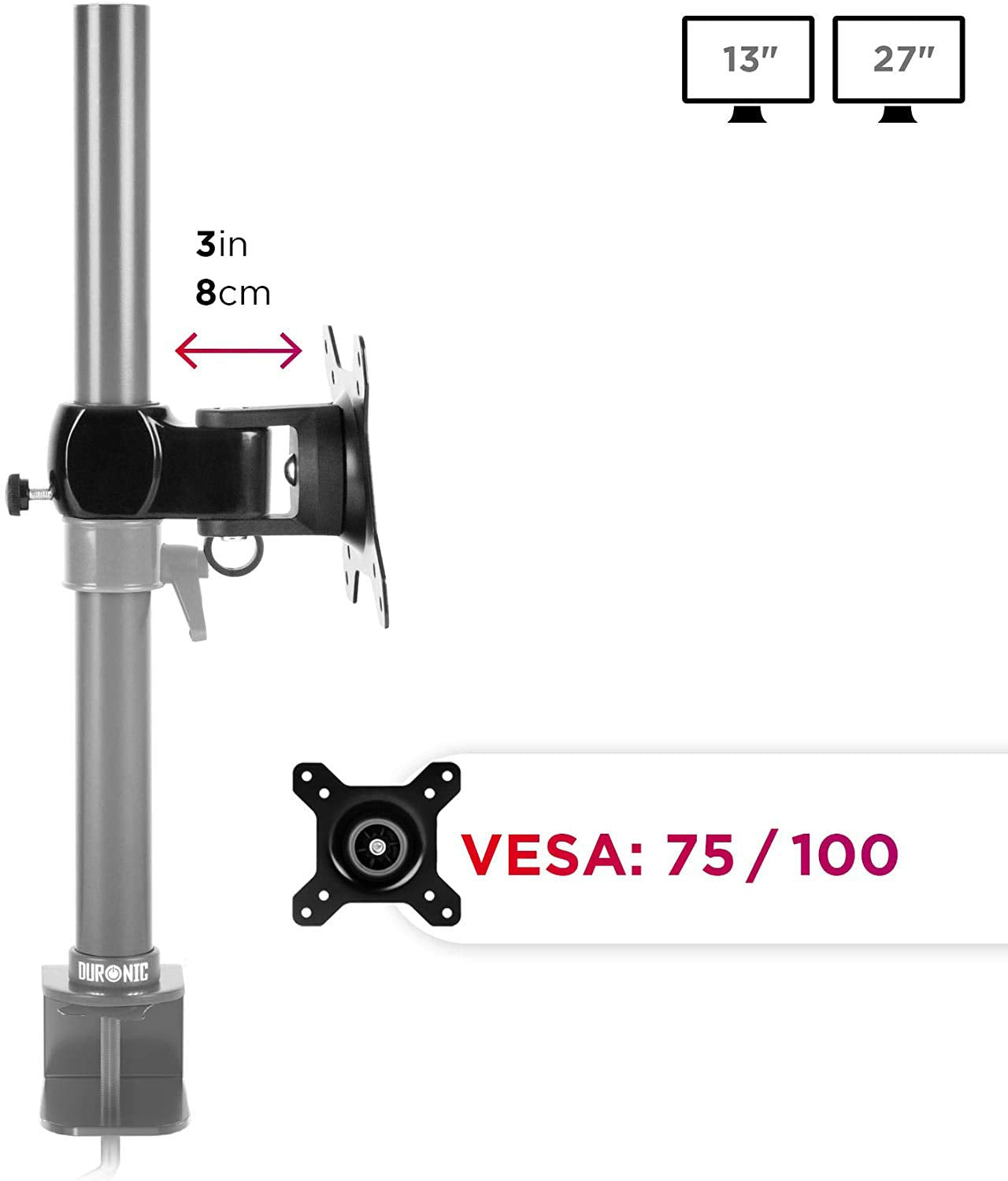 Zoomgoods Monitor Arm Stand VESA Head DM35, Universal Mounting Head to Use with Any Zoomgoods Desk Mount Pole Bracket, Rotates and Tilts, Fits VESA 75/100
