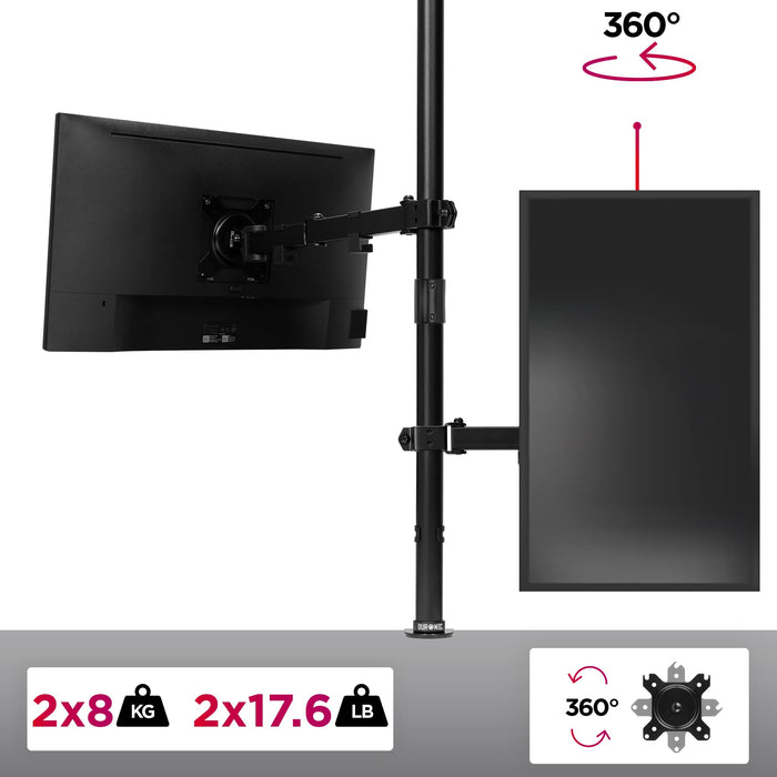 Zoomgoods Dual Monitor Stand DMT152VX2, Dual Monitor Arm Desk Mount for two 13-27” PC Screens, Height Adjustable Monitor Mounts with 100cm Pole & VESA 75 100, Monitor Riser for Home Office Work Desk