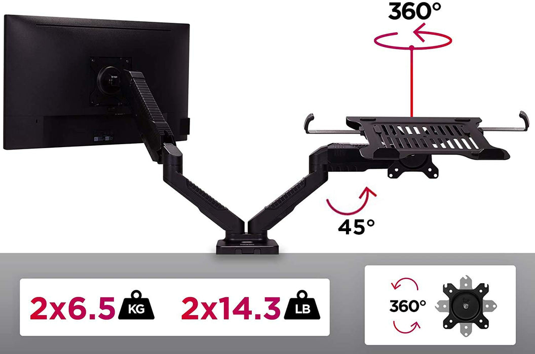 Zoomgoods Dual Monitor Arm Stand DMDCL1X1 | Double/Twin PC Desk Mount | Height Adjustable | For 13-24 Inch LED LCD Screen & Laptop | VESA 75/100 | 6.5kg Capacity
