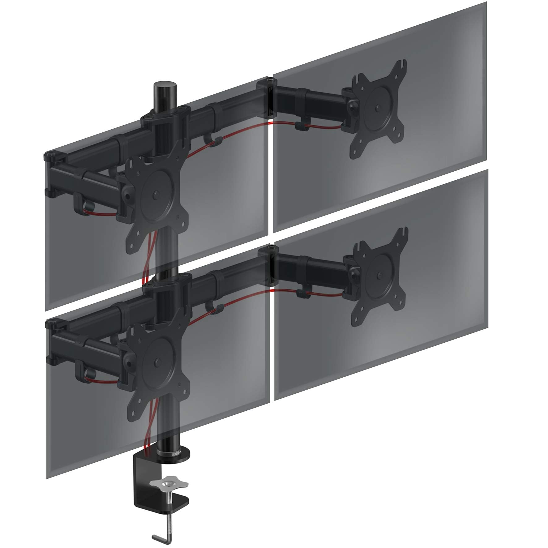 Zoomgoods Computer Quad Monitor Arms DM254 Adjustable Quad Monitor Stand Riser Clamp for 13-27” screens 4 Monitor Desk Mounts with VESA 75/100 Four Monitor Mount with 8kg Capacity Stand for Home Office