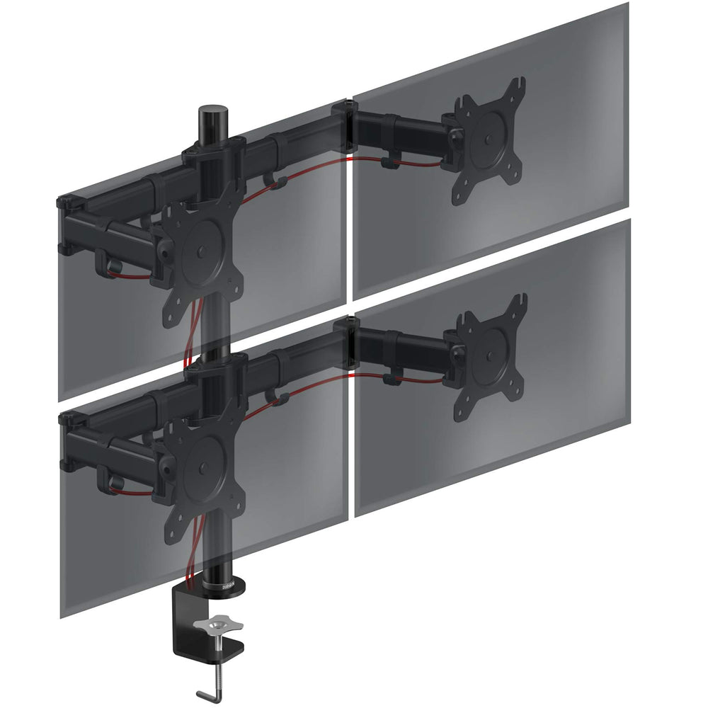 Zoomgoods Computer Quad Monitor Arms DM254 Adjustable Quad Monitor Stand Riser Clamp for 13-27” screens 4 Monitor Desk Mounts with VESA 75/100 Four Monitor Mount with 8kg Capacity Stand for Home Office