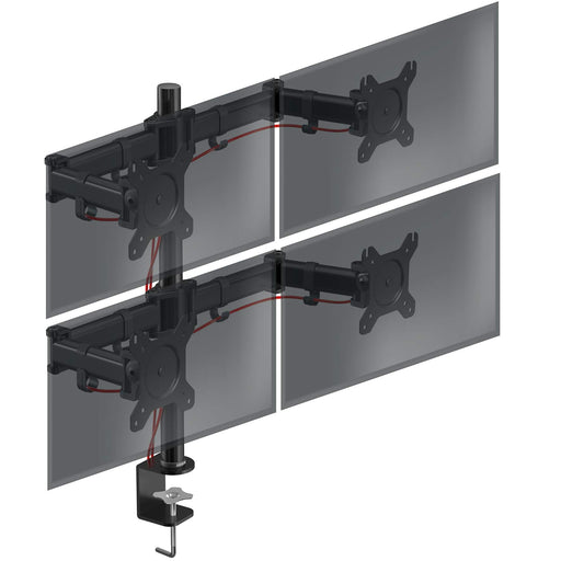 Zoomgoods Computer Quad Monitor Arms DM254 Adjustable Quad Monitor Stand Riser Clamp for 13-27” screens 4 Monitor Desk Mounts with VESA 75/100 Four Monitor Mount with 8kg Capacity Stand for Home Office
