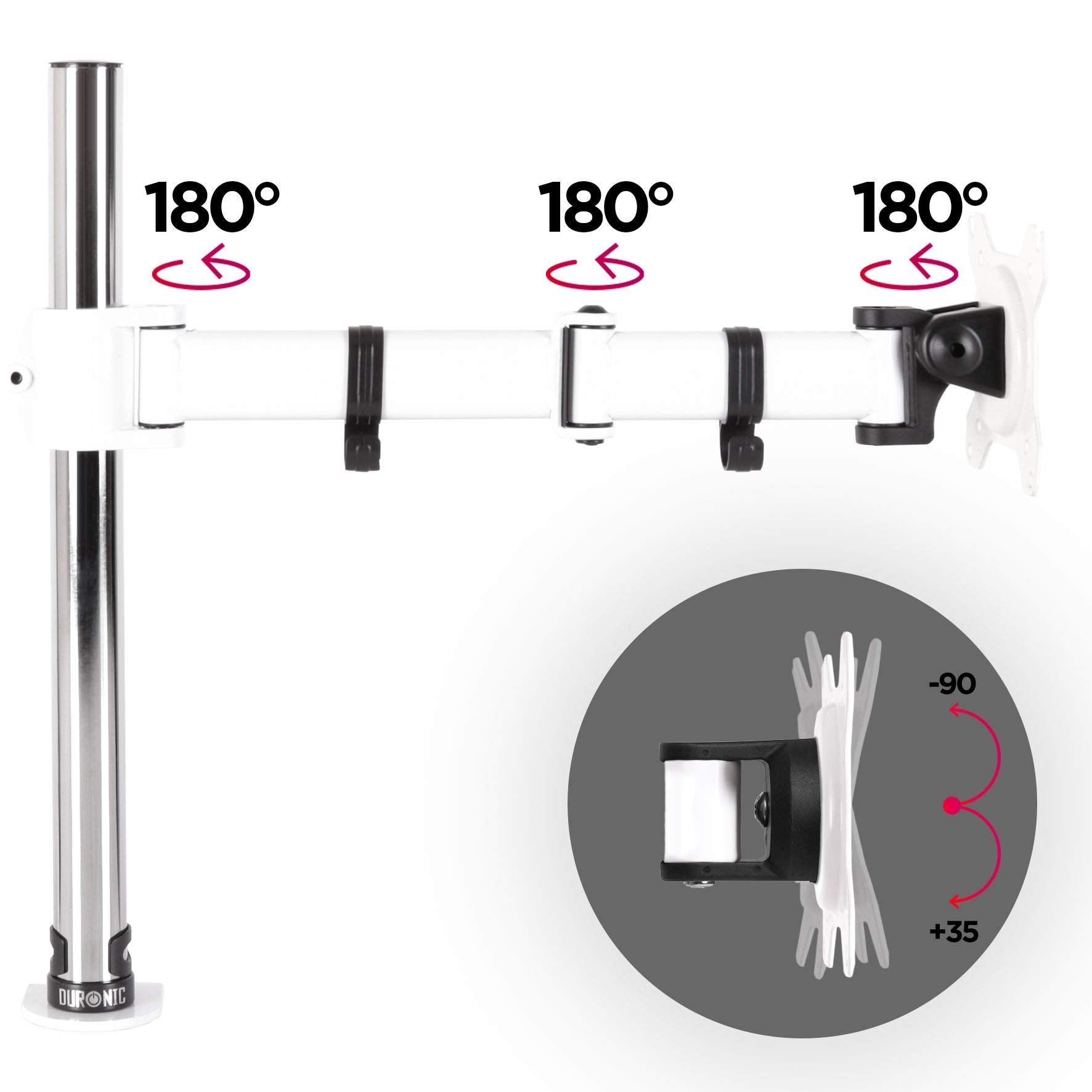 Zoomgoods Single Monitor Arm DM251X3 Height Adjustable Monitor Stand Riser Clamp for 13-27” PC screens Monitor Desk Mounts with VESA 75/100 Monitor Mount with 8kg capacity Monitor Stand for Desk Gaming WHITE