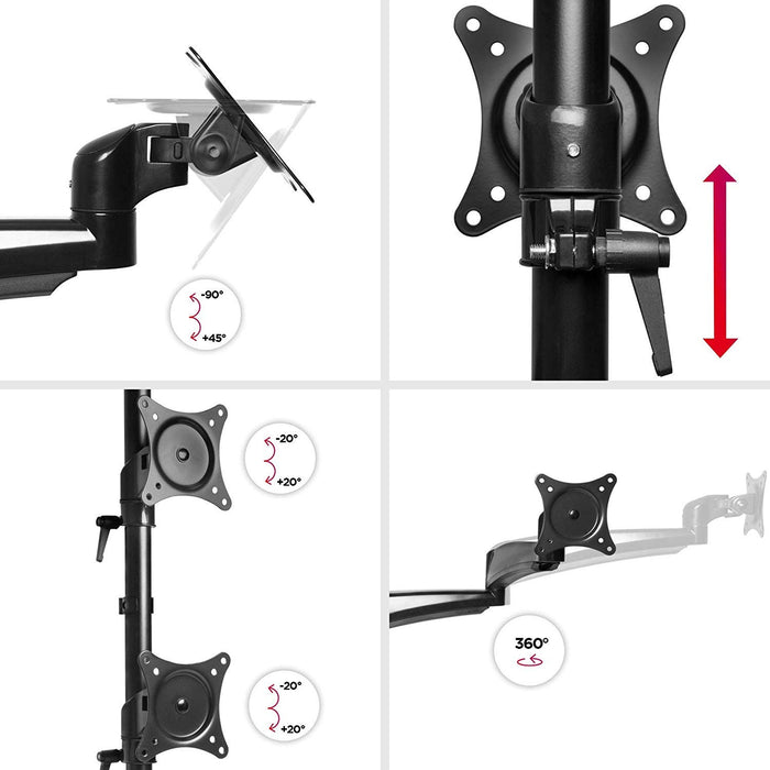 Zoomgoods Monitor Arm Stand DM453VX1 | Quad PC Desk Mount | Steel | Height Adjustable | For Four 15-27 LED LCD Screens | VESA 75/100 | 6kg Per Screen | Tilt -90°/+85°, Rotate 360°