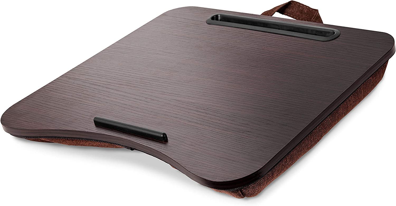 Zoomgoods Laptop Tray with Cushion DML432 | Ergonomic Lap Desk for Bed, Sofa, Car | Built-in Tablet Holder | Bean Cushion Pad | Brown | Portable Design with Carry Handle| For Home/Office…