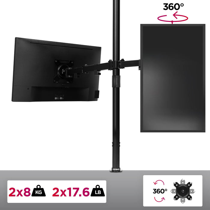 Zoomgoods Dual Monitor Stand DMT152, Double Monitor Arm Desk Mount for Two 13-27” PC Screens, Height Adjustable Monitor Mounts with 100cm Pole & VESA 75 100, Monitor Riser for Home Office Work Desk