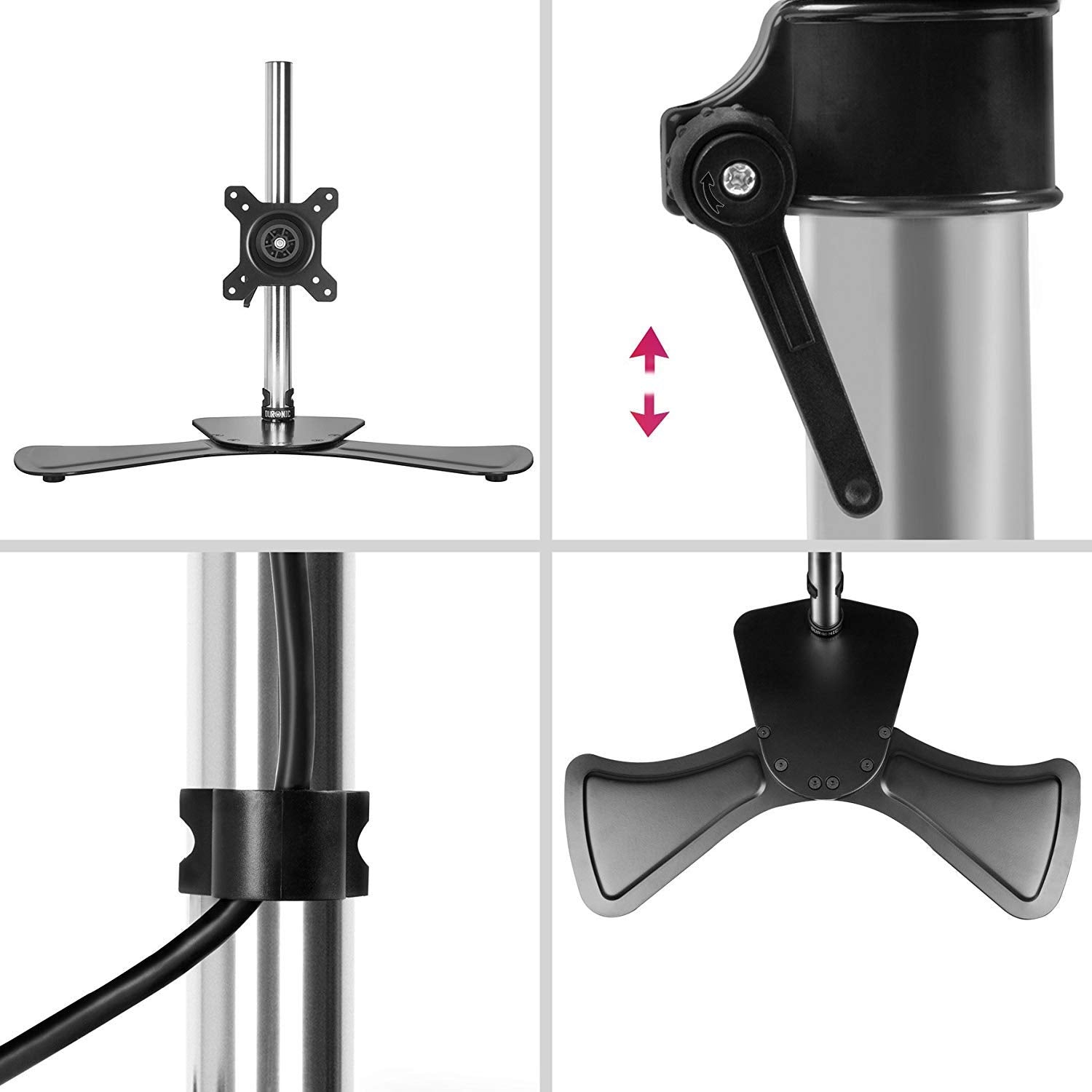 Zoomgoods Computer Monitor Arms Stand DM751 Single Freestanding PC Arm Desk Mount Adjustable Stands for VESA 75/100 One 15-24 Inch LED LCD Screen 8kg Capacity Mounts Tilt -15/+15 Rotate 360 - Black