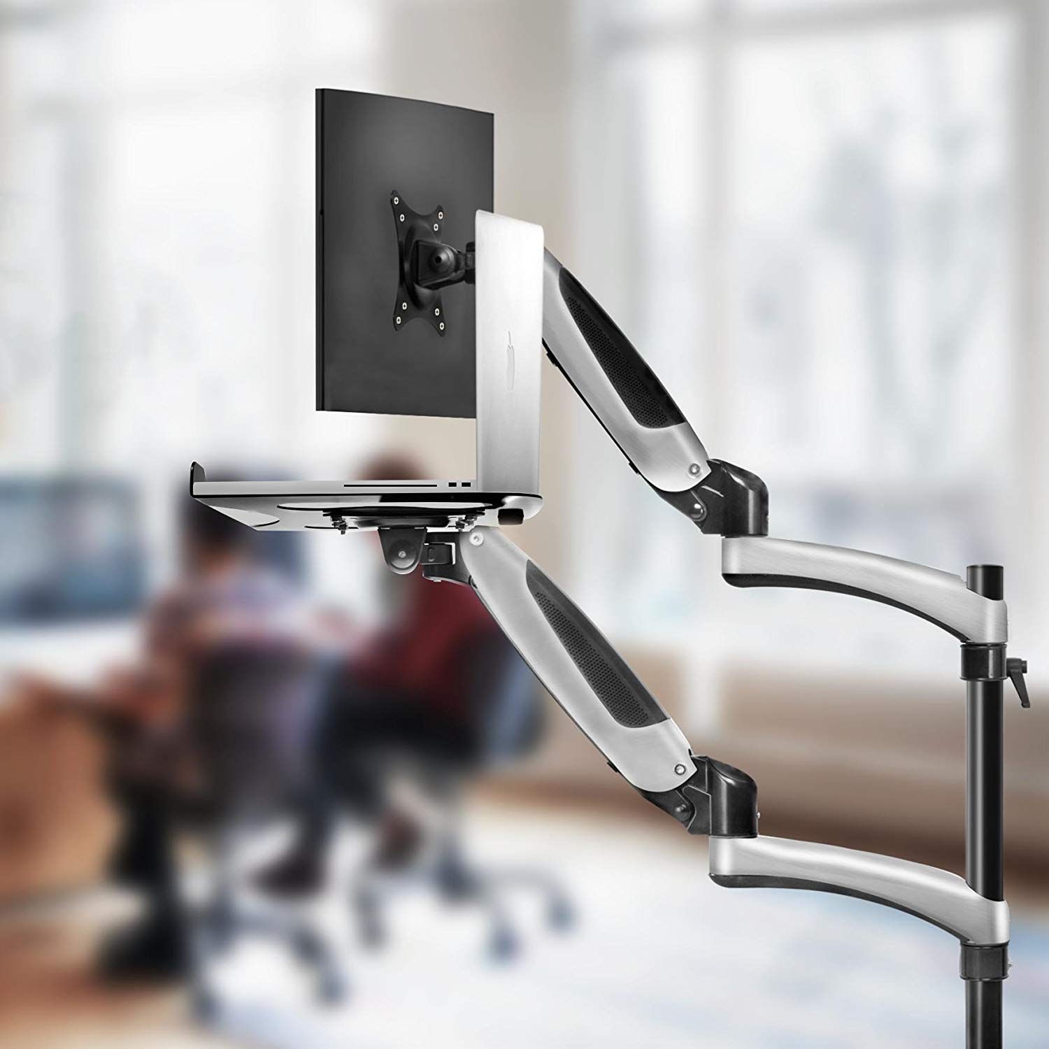 Zoomgoods Desk Mount DM65L1X1 | Dual Gas-Powered Monitor Stand for 15-27 Inch LCD/LED PC/TV Screen and Laptop | Twin Arms | Adjustable Support | VESA 75/100 Bracket | Tilt 15-27-90°/+85°,Swivel 180°,Rotate 360°
