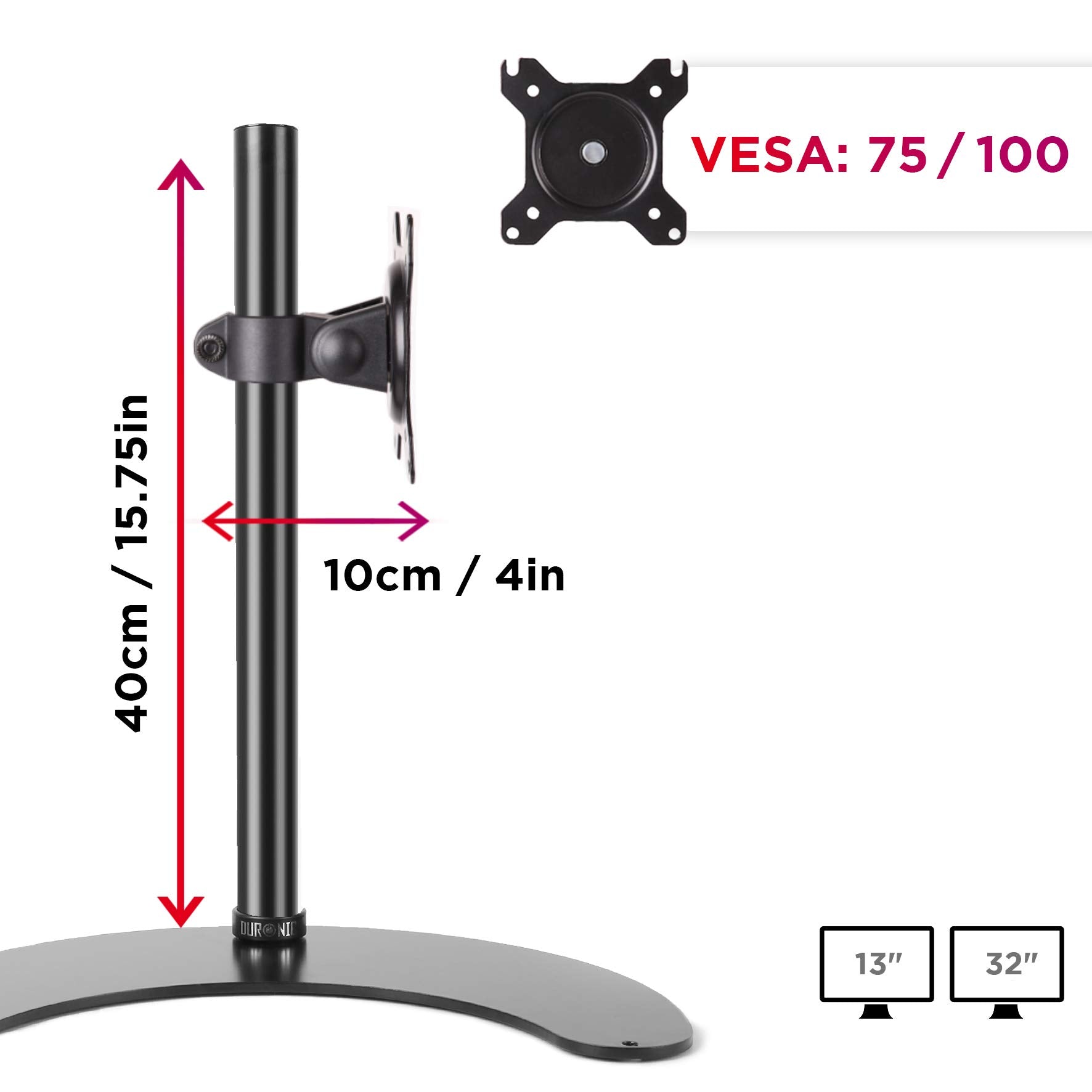 Zoomgoods Monitor Stand DM15D1, Monitor Arm for 13-32” PC LED Screens, Adjustable Tilt Single Monitor Mount, Gaming Monitor Desk Mount with VESA 75 100, Monitor Riser for Work & Home Office Desk