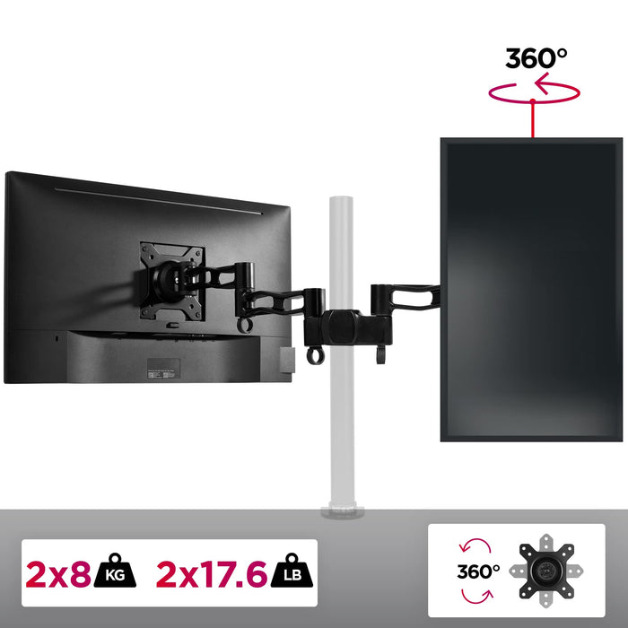 Zoomgoods Dual Spare Arm Set DM35P2 | Two DM35 Arms with VESA Heads | Dual Joint Screen Arms | Compatible with All Zoomgoods Monitor Desk Mounts & Poles | BLACK | Aluminium | Part of the DM35 Range