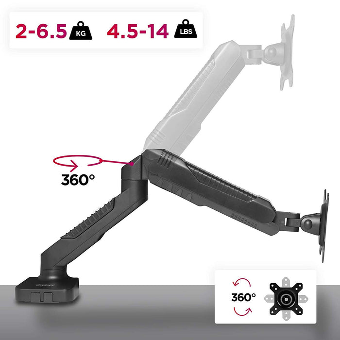 Zoomgoods DMDC5X1 Gas Desk Mount Arm Monitor Stand Bracket Powered Full Motion Single LCD LED with Tilt and Swivel (Tilt +90°/-45°|Swivel 180°|Rotate 360°)…