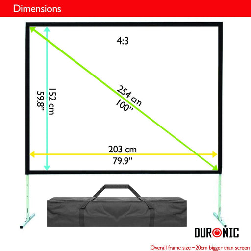 Zoomgoods Projector Screen Fast Fold PS100 Portable 100 Inch Front Projection Projector Screen 4:3 - Matt White Screen