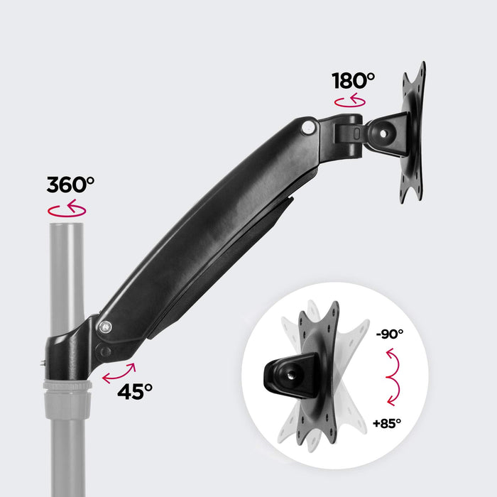 Zoomgoods Monitor Stand Spare Arm DML5S1, DM55 Whole Arm and VESA Head, Compatible with All Zoomgoods Desk Mount Poles, Black, Steel, VESA Head Rotates 360°, Tilts +85°/-90°, Fits VESA 75/100