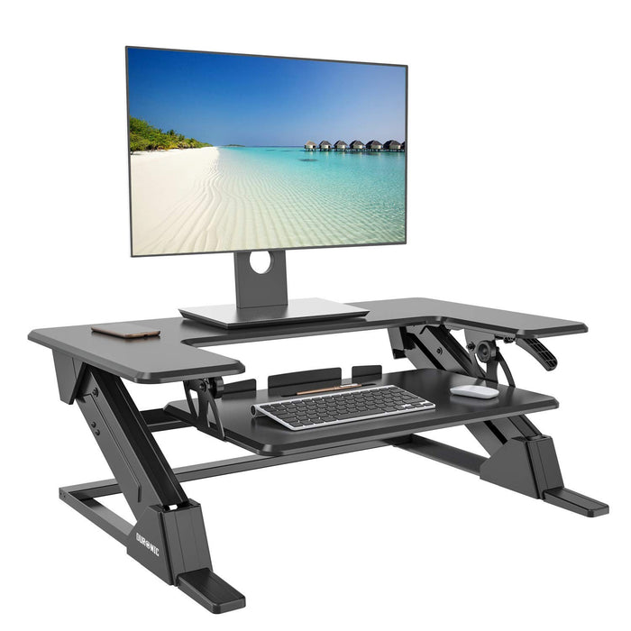 Zoomgoods Sit-Stand Desk DM05D21 | Height Adjustable Office Workstation | 90x52cm Platform | Raises from 13-49cm | Riser for PC Computer Screen, Keyboard, Laptop | Ergonomic Desktop Table Converter