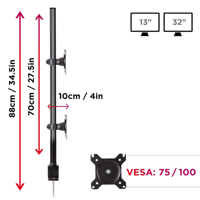 Zoomgoods Dual Monitor Stand DM15D2V2, Dual Monitor Arms for two 13-32” PC LCD Screens, Height Adjustable Dual Monitor Mount, Gaming Monitor with VESA 75 100, Monitor Riser for Work & Home Office Desk
