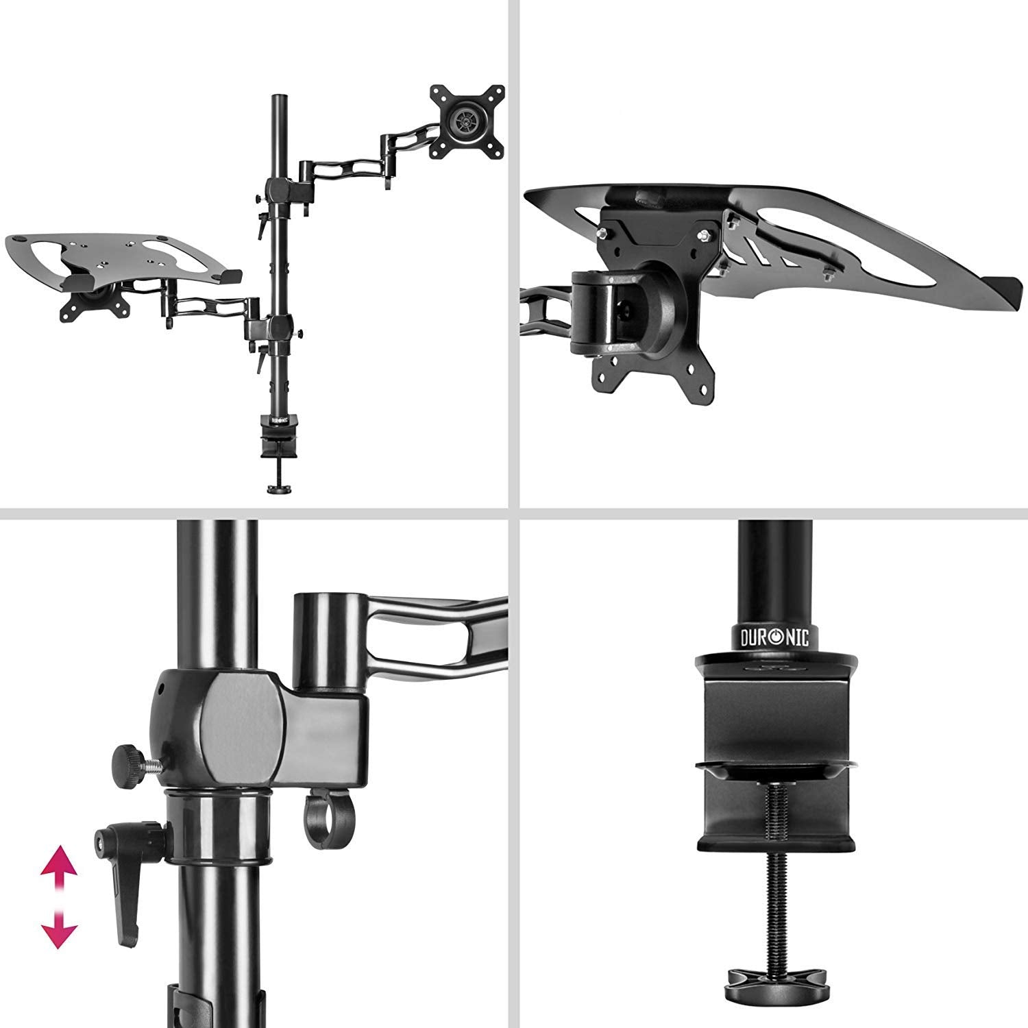 Zoomgoods Laptop Desk Mount DM35L1X1, Dual Monitor Arm Stand for 13-27” PC Screens, Laptop and Monitor Stand with VESA 75 100, Adjustable Monitor Pole for Home Office Work Desk