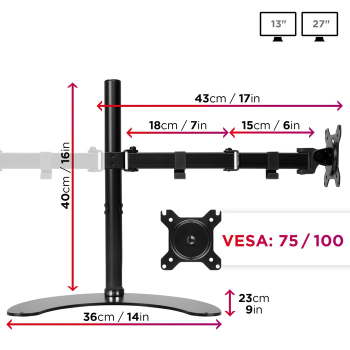Zoomgoods Dual Monitor Stand DM15D2, Double Monitor Arm Desk Mount for Two 13-27” PC Screens, Height Adjustable Monitor Mounts with VESA 75 100, Monitor Riser for Home Office Work Desk