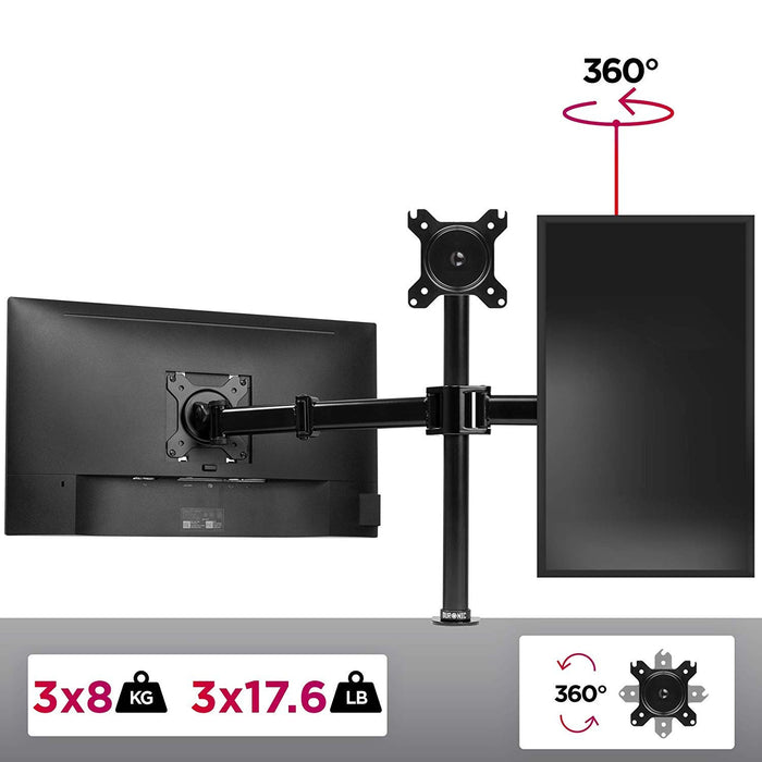 Zoomgoods Computer Monitor Arms DM253 Adjustable Triple Monitor Stand Riser Clamp for 13-27” PC screens Monitor Desk Mounts with VESA 75/100 Triple Monitor Mount with 8kg Capacity Stand for Home Office