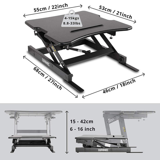 Zoomgoods Sit-Stand Desk DM05D18 | Height Adjustable Office Workstation | 55x53cm Platform | Raises from 15-42cm | Riser for PC Computer Screen, Keyboard, Laptop | Ergonomic Desktop Table Converter