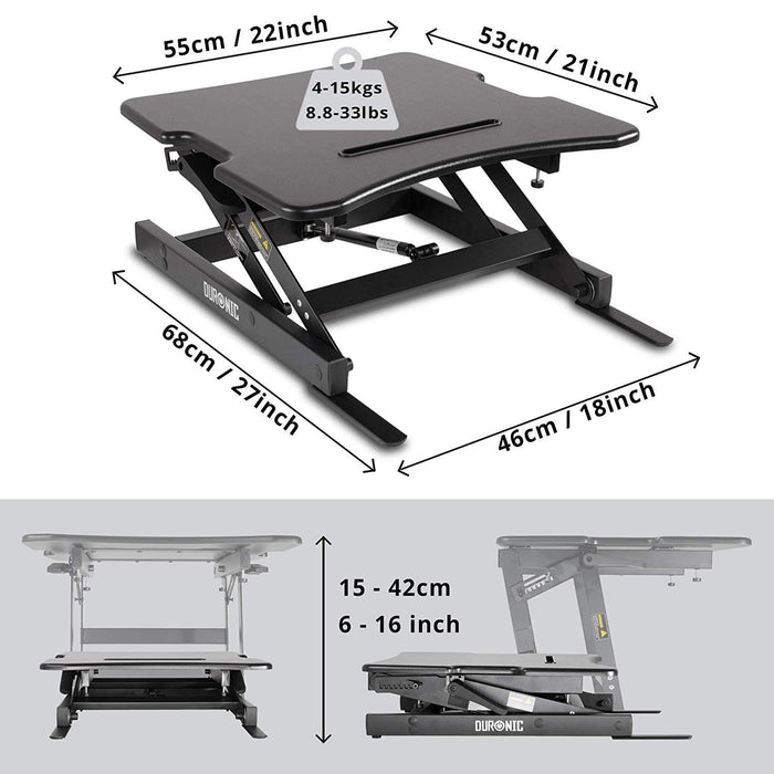 Zoomgoods Sit-Stand Desk DM05D18 | Height Adjustable Office Workstation | 55x53cm Platform | Raises from 15-42cm | Riser for PC Computer Screen, Keyboard, Laptop | Ergonomic Desktop Table Converter