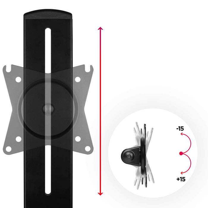 Zoomgoods DM12D1 Monitor Arm Stand | Single PC Desk Mount | Height Adjustable | For One 17-27" Screen | Ergonomic | VESA 75/100 | Screens up to 8kg | Tilt +15° & -15°/Rotate 360°