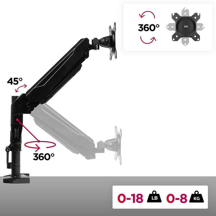 Zoomgoods Monitor Arm Stand DMG52 | Double PC Desk Mount | Gas Powered | Height Adjustable | For Two 15-27 Inch LED LCD Screens | VESA 75/100 | 8kg Capacity | Tilt -90°/+85°, Swivel 180°, Rotate 360°
