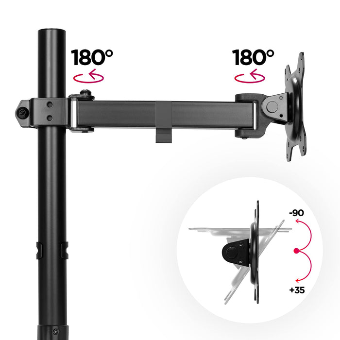 Zoomgoods Single Monitor Stand DMT151X2 Monitor Arm Desk Mount for 13-32” PC LED Screens, Adjustable Tilt Single Monitor Mount, Gaming Monitor with VESA 75 100, Monitor Riser for Work & Home Office Desk