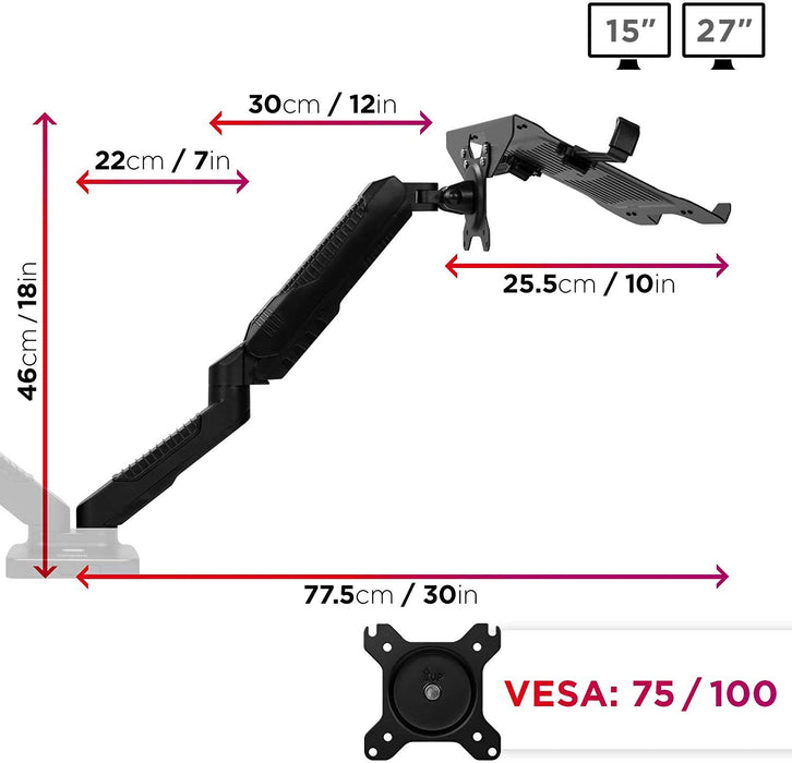 Zoomgoods Dual Monitor Arm Stand DMDCL1X1 | Double/Twin PC Desk Mount | Height Adjustable | For 13-24 Inch LED LCD Screen & Laptop | VESA 75/100 | 6.5kg Capacity