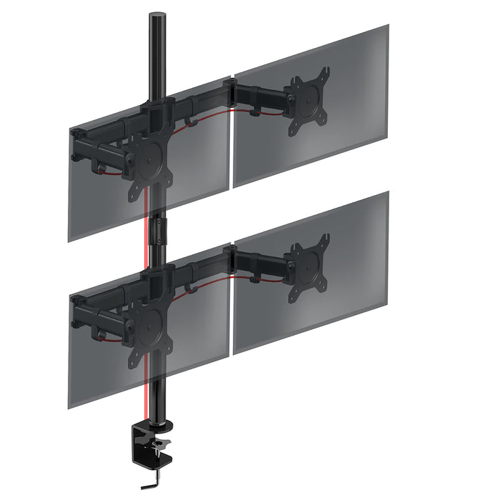 Zoomgoods 4 Screen Monitor Stand DMT254 Height Adjustable Quad Monitor Arm with 100cm Pole C Clamp Monitor Risers for 13-27” Screens Desk Mounts with 8kg Capacity and VESA 75/100 for Home Office Work