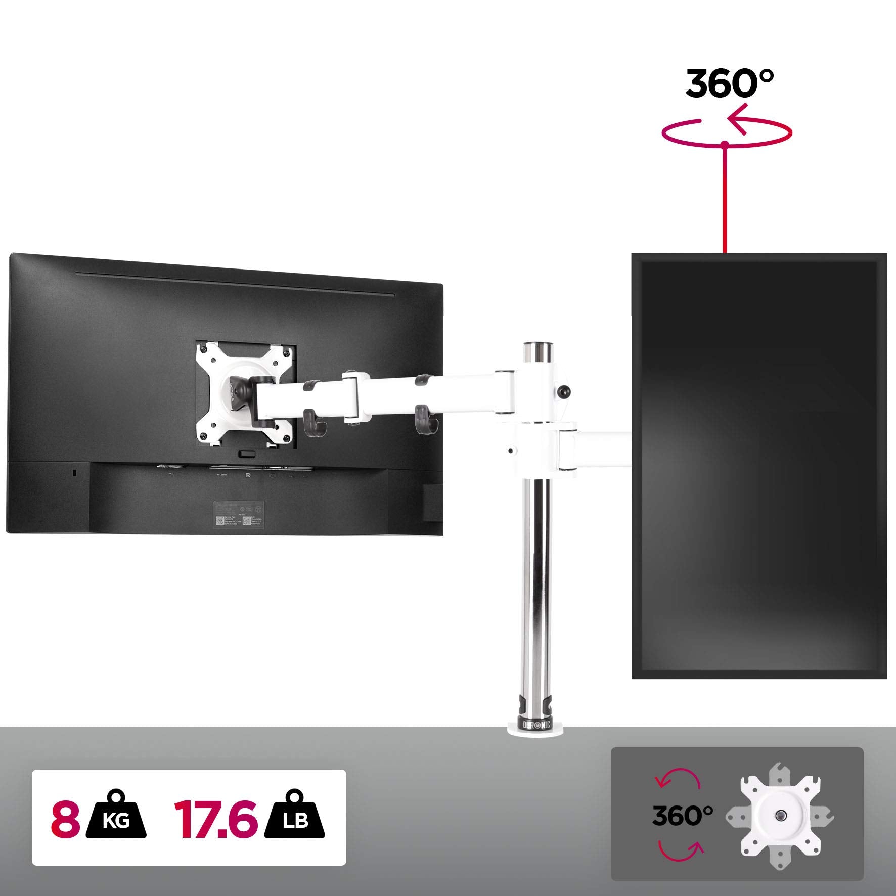 Zoomgoods Single Monitor Arm DM251X3 Height Adjustable Monitor Stand Riser Clamp for 13-27” PC screens Monitor Desk Mounts with VESA 75/100 Monitor Mount with 8kg capacity Monitor Stand for Desk Gaming WHITE