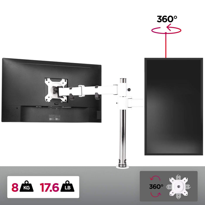 Zoomgoods Single Monitor Arm DM251X3 Height Adjustable Monitor Stand Riser Clamp for 13-27” PC screens Monitor Desk Mounts with VESA 75/100 Monitor Mount with 8kg capacity Monitor Stand for Desk Gaming WHITE