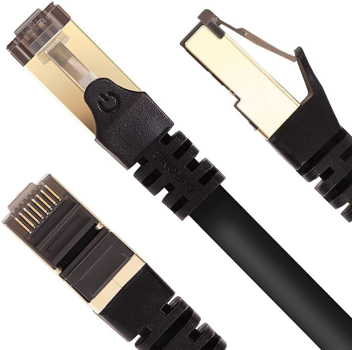 Zoomgoods Ethernet Cable 2M High Speed CAT 8 Patch Network Shielded Lead 2GHz / 2000MHz / 40 Gigabit, CAT8 SFTP Wire, Snagless RJ45 Super-Fast Data - Black