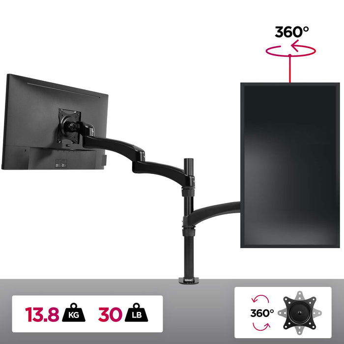 Zoomgoods Monitor Arm Stand DM451X3 | Single PC Desk Mount | Aluminium | Height Adjustable | For One 13-27 LED LCD Screen | VESA 75/100 | 13kg Per Screen | Tilt -90°/+45°, Rotate 360°