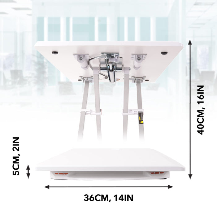 Zoomgoods Sit-Stand Desk DM05D11 WE [WHITE] | Height Adjustable Office Workstation | 74x43cm Platform | Raises from 5-40cm | Riser for PC Computer or Laptop | Ergonomic Desktop Table Converter