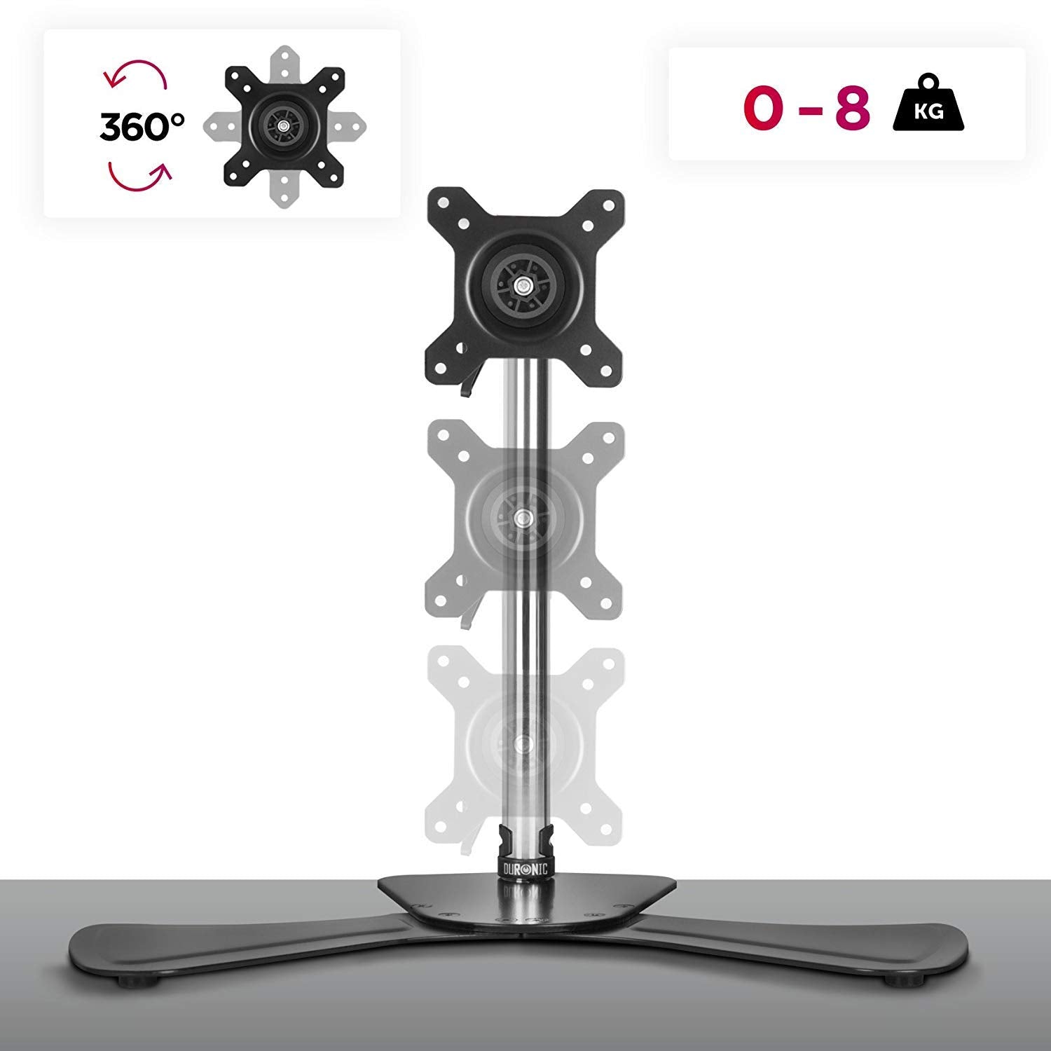 Zoomgoods Computer Monitor Arms Stand DM751 Single Freestanding PC Arm Desk Mount Adjustable Stands for VESA 75/100 One 15-24 Inch LED LCD Screen 8kg Capacity Mounts Tilt -15/+15 Rotate 360 - Black