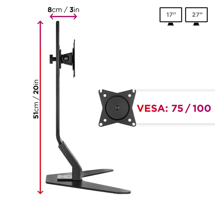 Zoomgoods DM12D1 Monitor Arm Stand | Single PC Desk Mount | Height Adjustable | For One 17-27" Screen | Ergonomic | VESA 75/100 | Screens up to 8kg | Tilt +15° & -15°/Rotate 360°