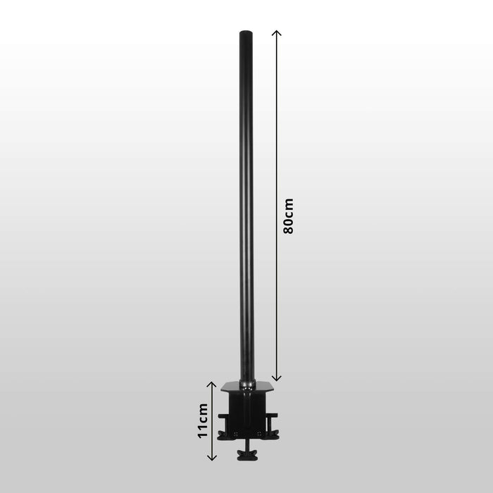 Zoomgoods Monitor stand Pole DM453 80cm BLACK | Compatible with All Zoomgoods Monitor arms | Steel | Extra Long | 800mm Length | Extra-Wide Clamp Included