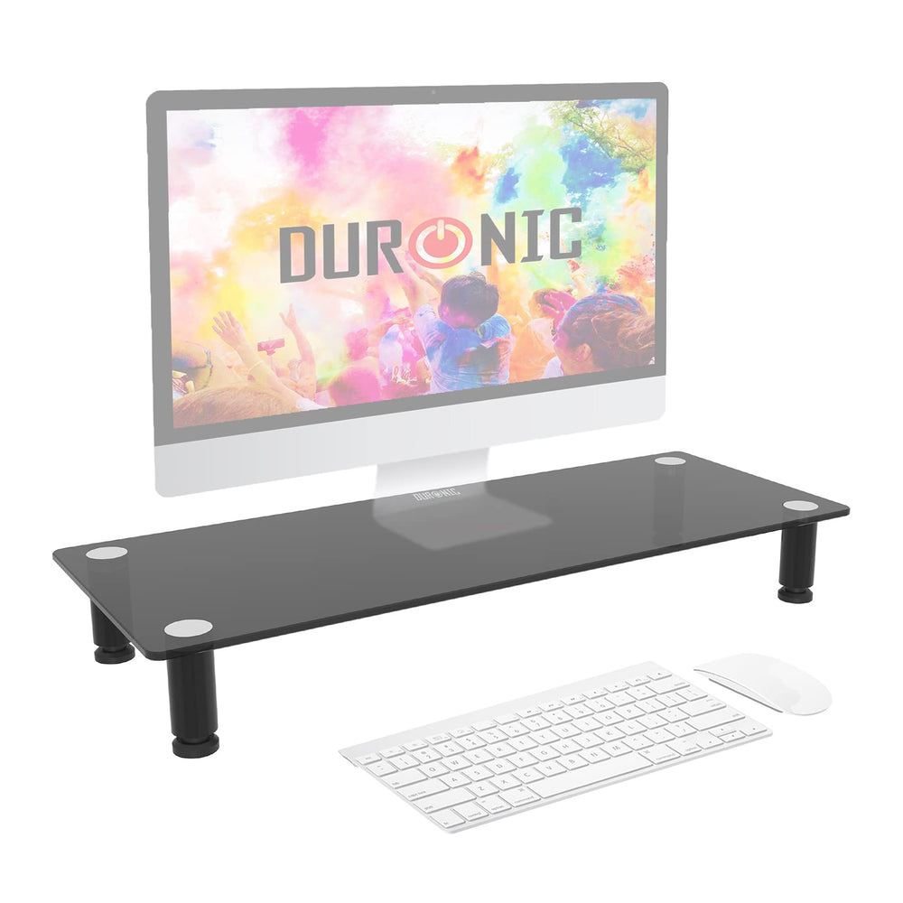 Zoomgoods Monitor Stand Riser DM051 | Laptop and Screen Stand for Desktop | Black Tempered Glass | Support for a TV or PC Computer Monitor | Ergonomic Office Desk Shelf | 40kg Capacity | 63x25cm