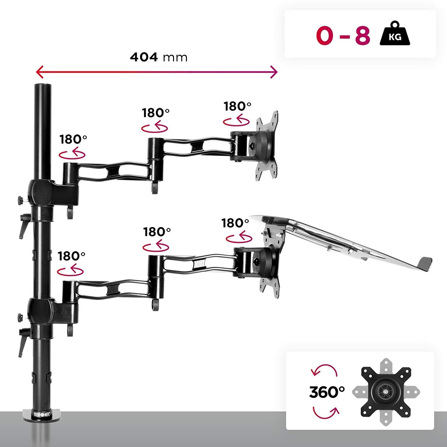 Zoomgoods Laptop Desk Mount DM35L1X1, Dual Monitor Arm Stand for 13-27” PC Screens, Laptop and Monitor Stand with VESA 75 100, Adjustable Monitor Pole for Home Office Work Desk