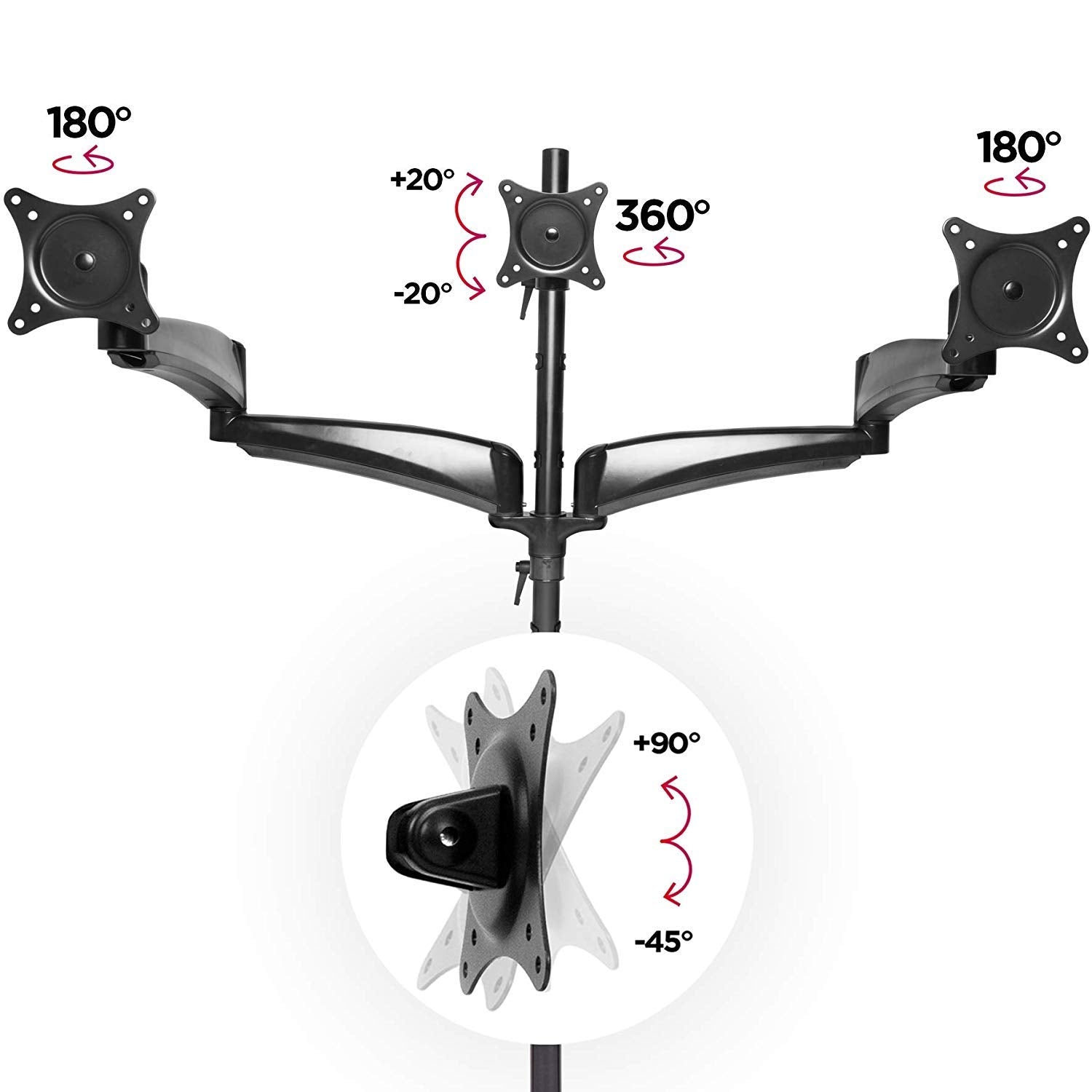 Zoomgoods Monitor Arm Stand DM453VX1 | Quad PC Desk Mount | Steel | Height Adjustable | For Four 15-27 LED LCD Screens | VESA 75/100 | 6kg Per Screen | Tilt -90°/+85°, Rotate 360°