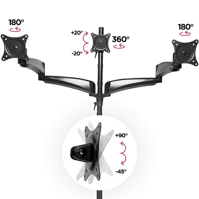 Zoomgoods Monitor Arm Stand DM453VX1 | Quad PC Desk Mount | Steel | Height Adjustable | For Four 15-27 LED LCD Screens | VESA 75/100 | 6kg Per Screen | Tilt -90°/+85°, Rotate 360°