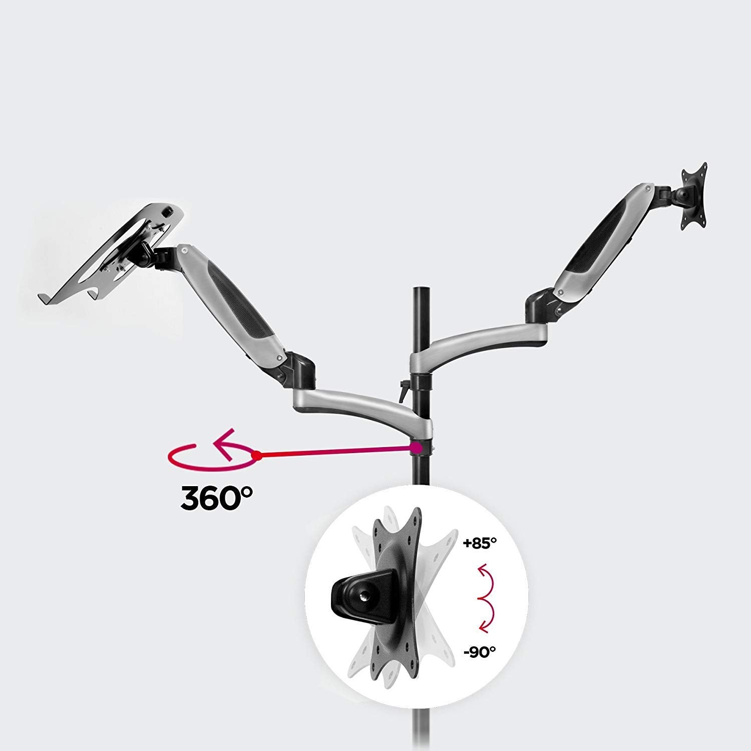 Zoomgoods Desk Mount DM65L1X1 | Dual Gas-Powered Monitor Stand for 15-27 Inch LCD/LED PC/TV Screen and Laptop | Twin Arms | Adjustable Support | VESA 75/100 Bracket | Tilt 15-27-90°/+85°,Swivel 180°,Rotate 360°