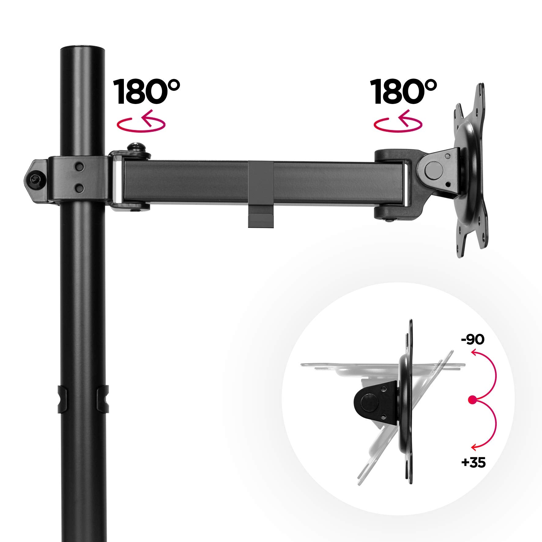 Zoomgoods Single Monitor Arm DM151X2 Height Adjustable Monitor Stand Riser Clamp for 13”-32” PC screens Monitor Desk Mounts with VESA 75/100 Monitor Mount with 8kg capacity Monitor Stand for Desk Gaming